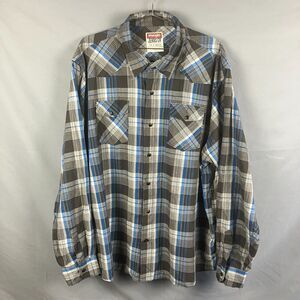 Wrangler Shirt Men 3XL Pearl Snap Long Sleeve Plaid Button Up Blue Grey